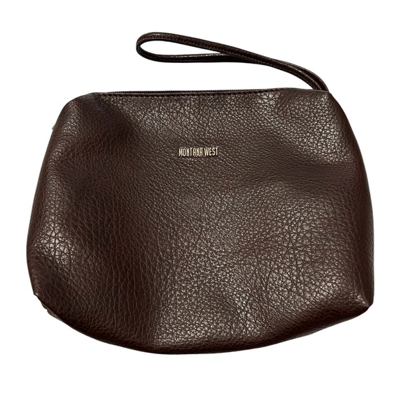 Montana West Brown Leather Wristlet Pouch - Picture 1 of 7